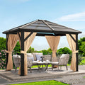 10'x10' Gazebo, Hardtop Outdoor Canopy Aluminum Frame Permanent Gazebo with Netting and Curtains, Polycarbonate Garden Tent for Patio, Lawn, Backyard, Deck