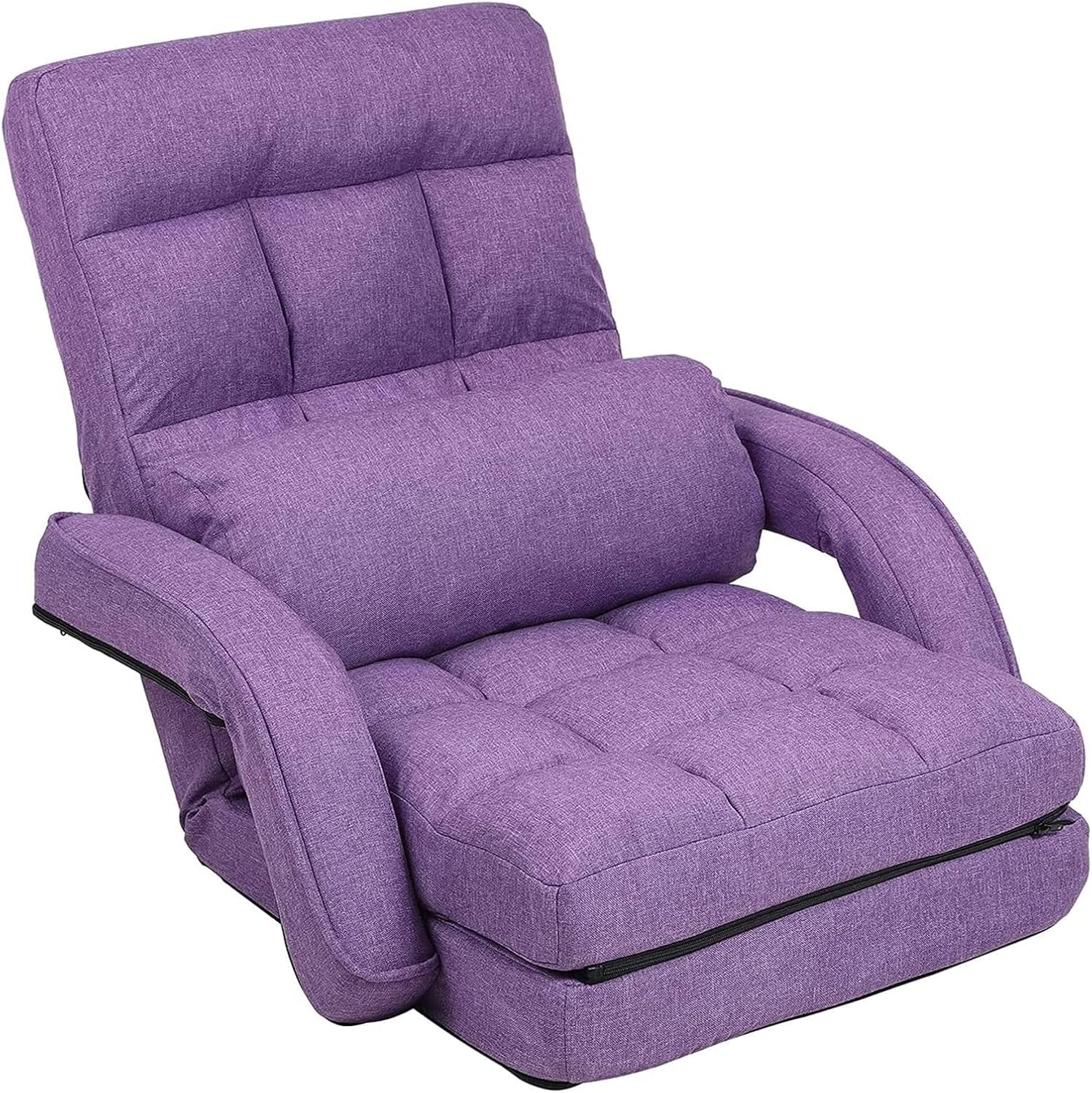 Floor Chair, Chaise Lounge Indoor, 14-Position Adjustable Folding Lazy Sofa with Armrests and a Pillow Padded Gaming Chairs for Living Room, Bedroom Factory Price (Purple) 8803PU