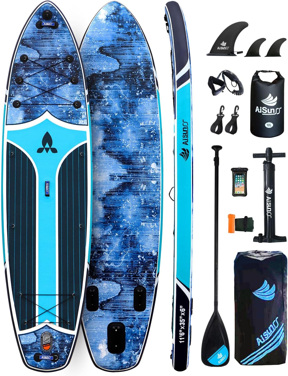 11'6''x35'' Super Wide Inflatable Paddle Board, 450lb Capacity Premium Stable SUP Board for 2+1 People/Family w/100L Backpack, Dual-Action Pump, Safety Leash