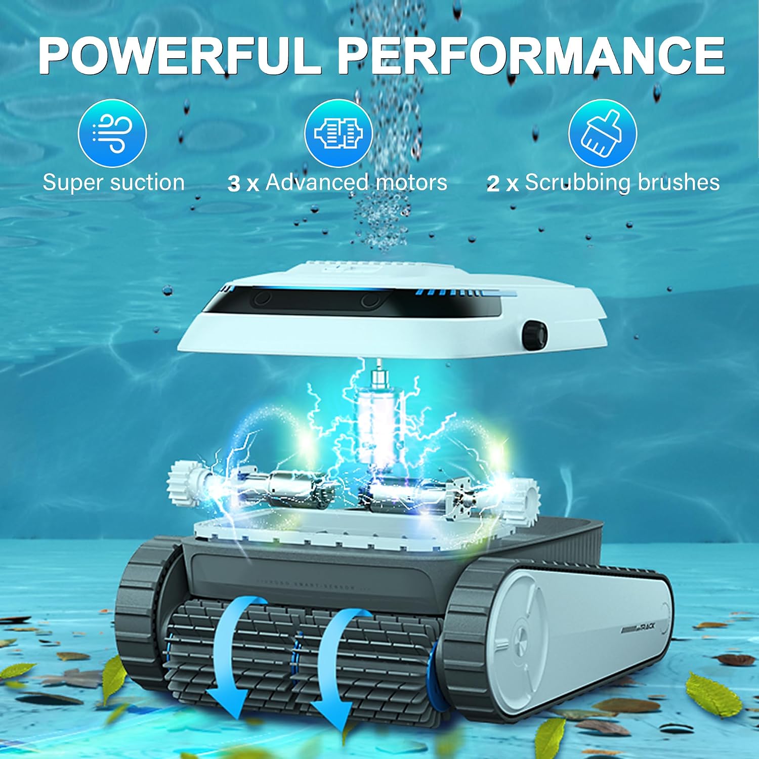 VOXIV Cordless Robotic Pool Vacuum, Pool Cleaner with Track Drive & Smart Navigation, Wall & Waterline Climbing, 120min Runtime, for Inground & Above-Ground Pools up to 1600 Sq. Ft.