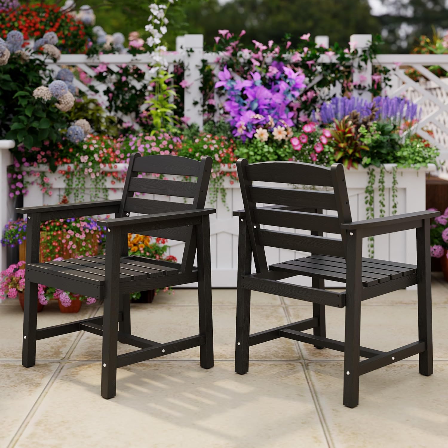 Anbuy Patio HDPE Dining Table Sets, Patio Dining Chairs Set of 2 - HDPE Outdoor Dining Chair for Various Scenes in Outdoor, Dining Room, Garden (Black)