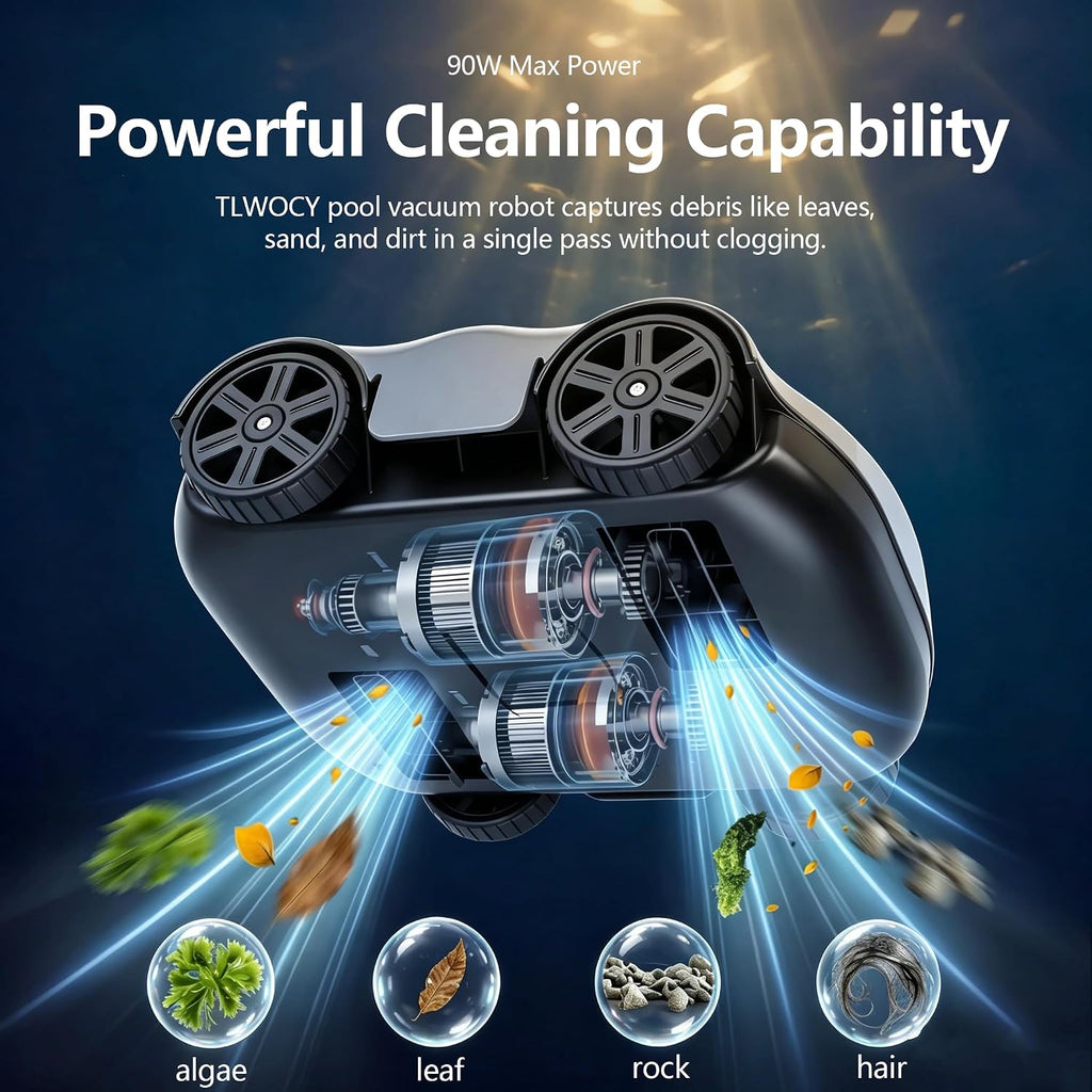 Robotic Pool Vacuum for Above & In-Ground Pools, Smart Cleaning Route, Deep Cleaning Performance, 130-Min Runtime, 3L Sealed Tank, Quiet Operation, Fits Pool up to 1076 sq.ft