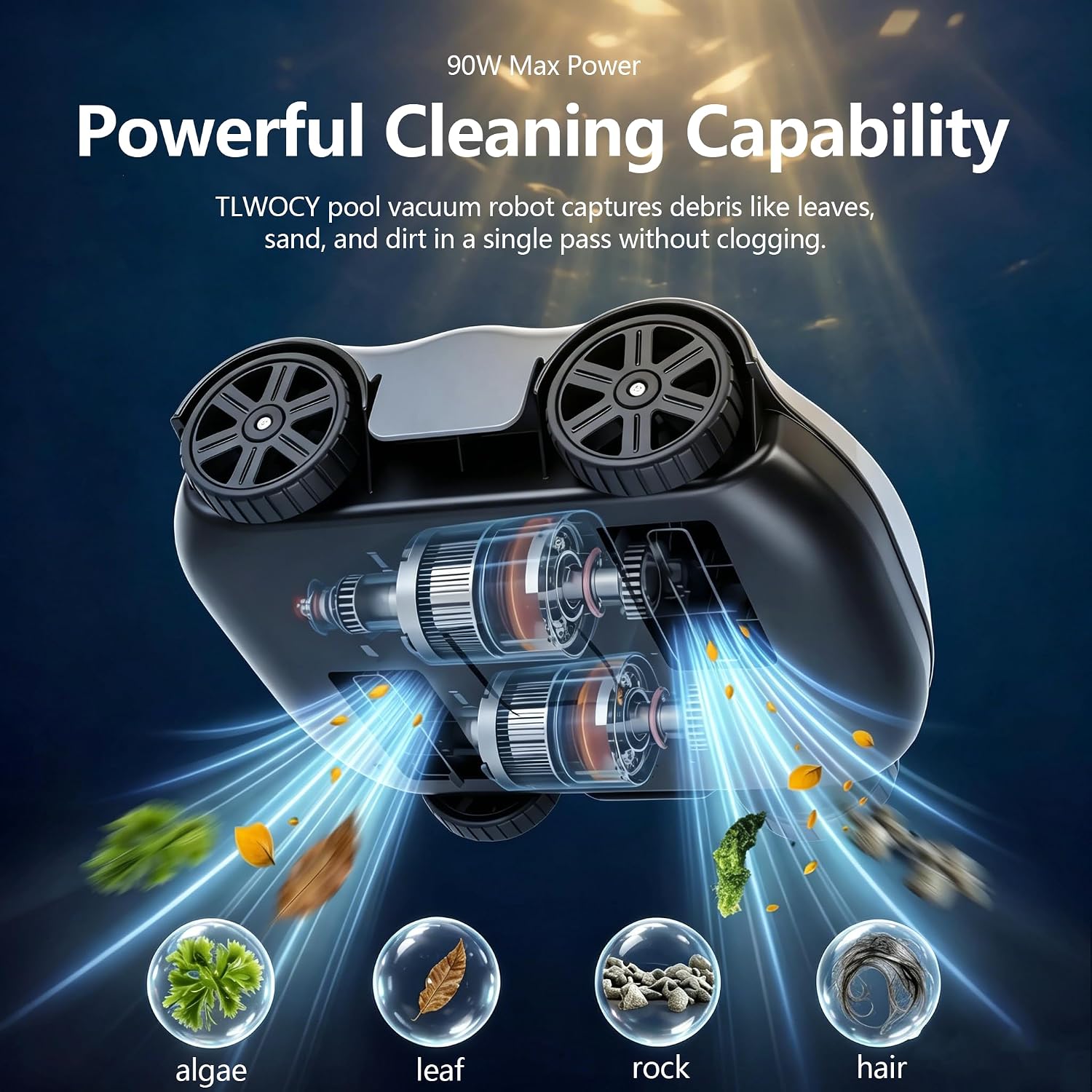 Robotic Pool Vacuum for Above & In-Ground Pools, Smart Cleaning Route, Deep Cleaning Performance, 130-Min Runtime, 3L Sealed Tank, Quiet Operation, Fits Pool up to 1076 sq.ft