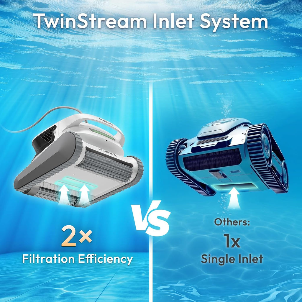 Hydro4 Wireless Robotic Pool Cleaner with Dual Inlet for Above/In ground Pools up to 1,614 Sq.ft, 210 Mins Runtime, Wall/Floor Cleaning, Waterline Tech, Smart Navigation, APP/Cloud Control