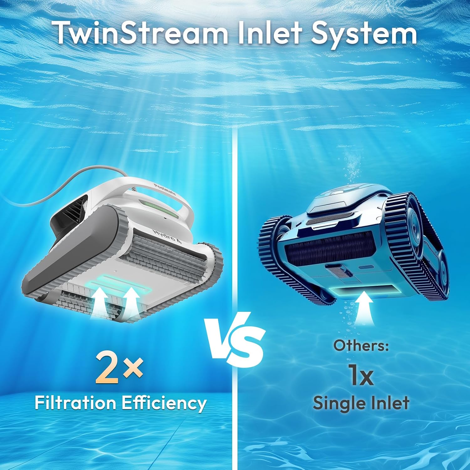 Hydro4 Wireless Robotic Pool Cleaner with Dual Inlet for Above/In ground Pools up to 1,614 Sq.ft, 210 Mins Runtime, Wall/Floor Cleaning, Waterline Tech, Smart Navigation, APP/Cloud Control