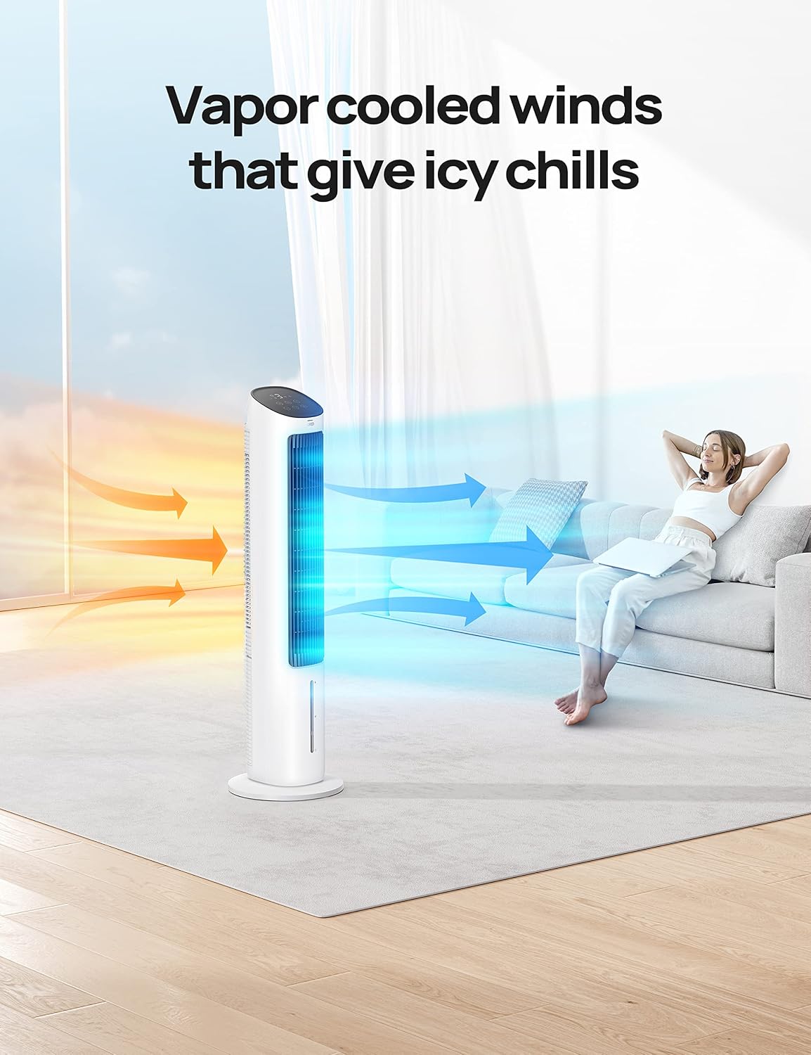 DREO Evaporative Air Cooler, 40' Cooling Fans that Blow Cold Air, 80° Oscillating, Removable Water Tank, Ice Packs, Remote Control, 4 Speeds, 7H Timer, Swamp Cooler for Bedroom, White