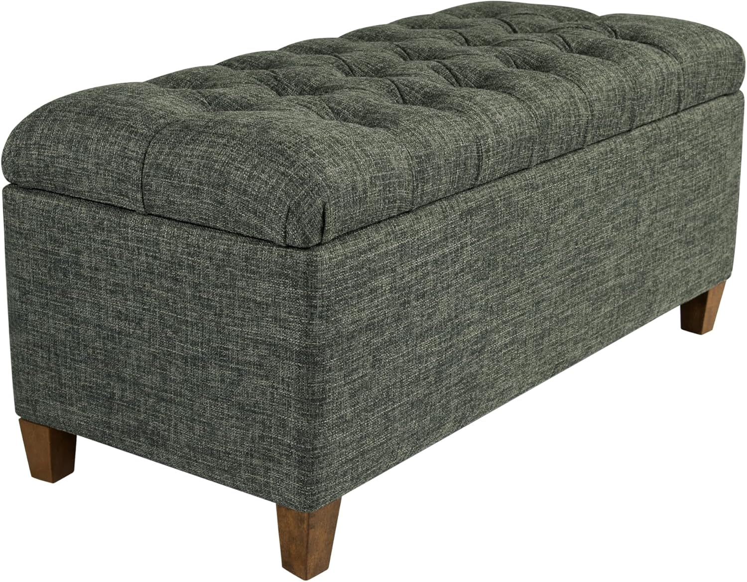 Homepop Home Decor Tufted Ainsley Button Storage Ottoman Bench with Hinged Lid Ottoman Bench with Storage for Living Room & Bedroom, Green Clover Fabric