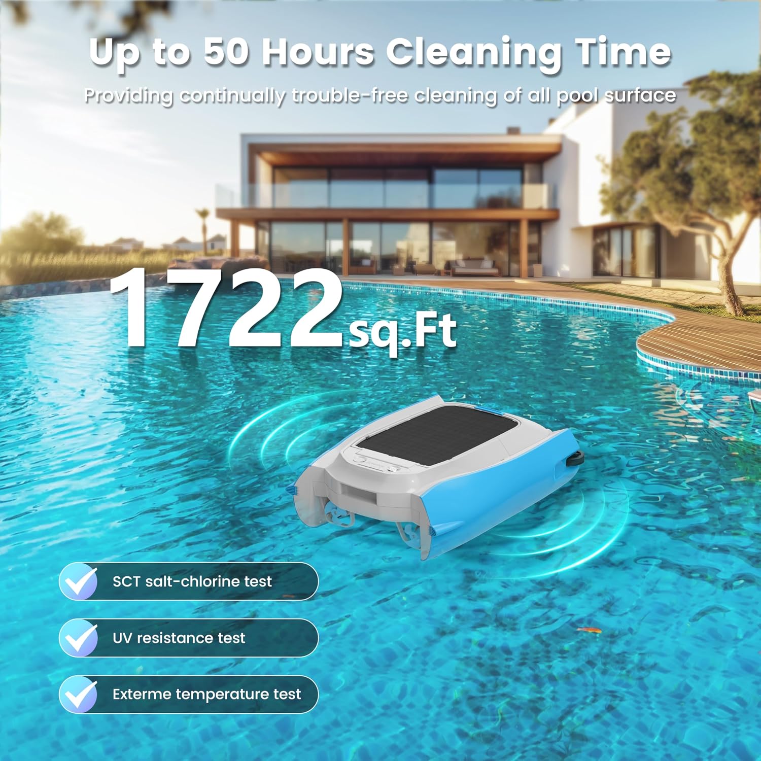 Keenhot Solar Powered Robotic Pool Surface Skimmer Cleaner, Automated Pool Skimmer with 24/7 Continuous Cleaning Dual Charging Modes Smart Obstacle Avoidance Ideal for Most Swimming Pool Types