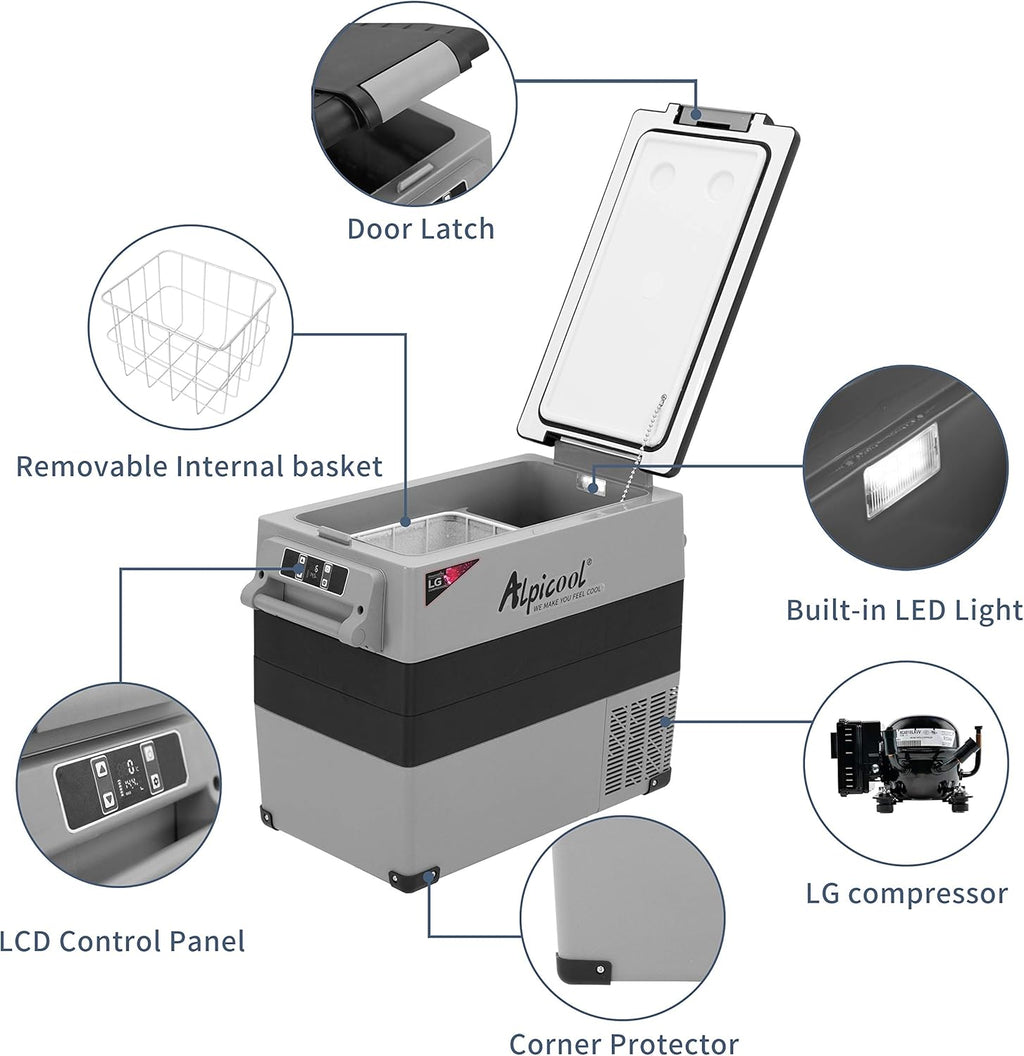Alpicool LGCF55 Portable Refrigerator 12 Volt Car Freezer 52 Quart Mini Fridge Freezer (-4℉~68℉) for Truck, RV, Vehicle, Travel, Outdoor -12/24V DC