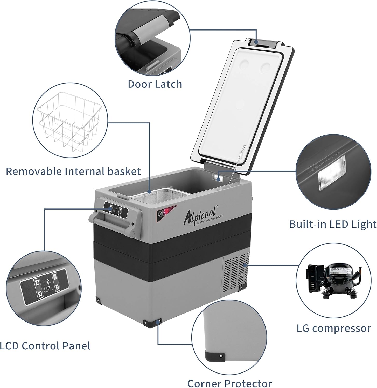 Alpicool LGCF55 Portable Refrigerator 12 Volt Car Freezer 52 Quart Mini Fridge Freezer (-4℉~68℉) for Truck, RV, Vehicle, Travel, Outdoor -12/24V DC