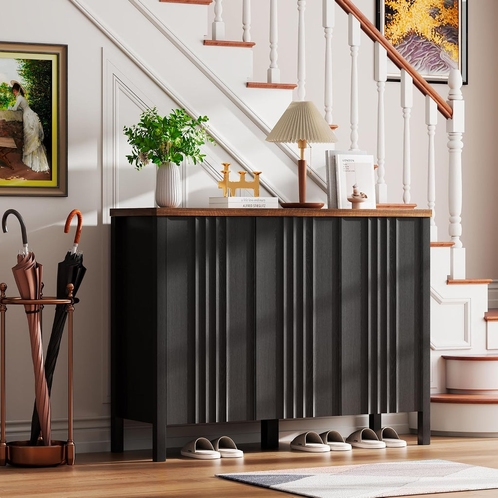 Vlsrka Shoe Cabinet with 3 Doors, Narrow Wooden Shoe Cabinet, Hidden Shoe Storage for Entryway, Foyer, Hallway