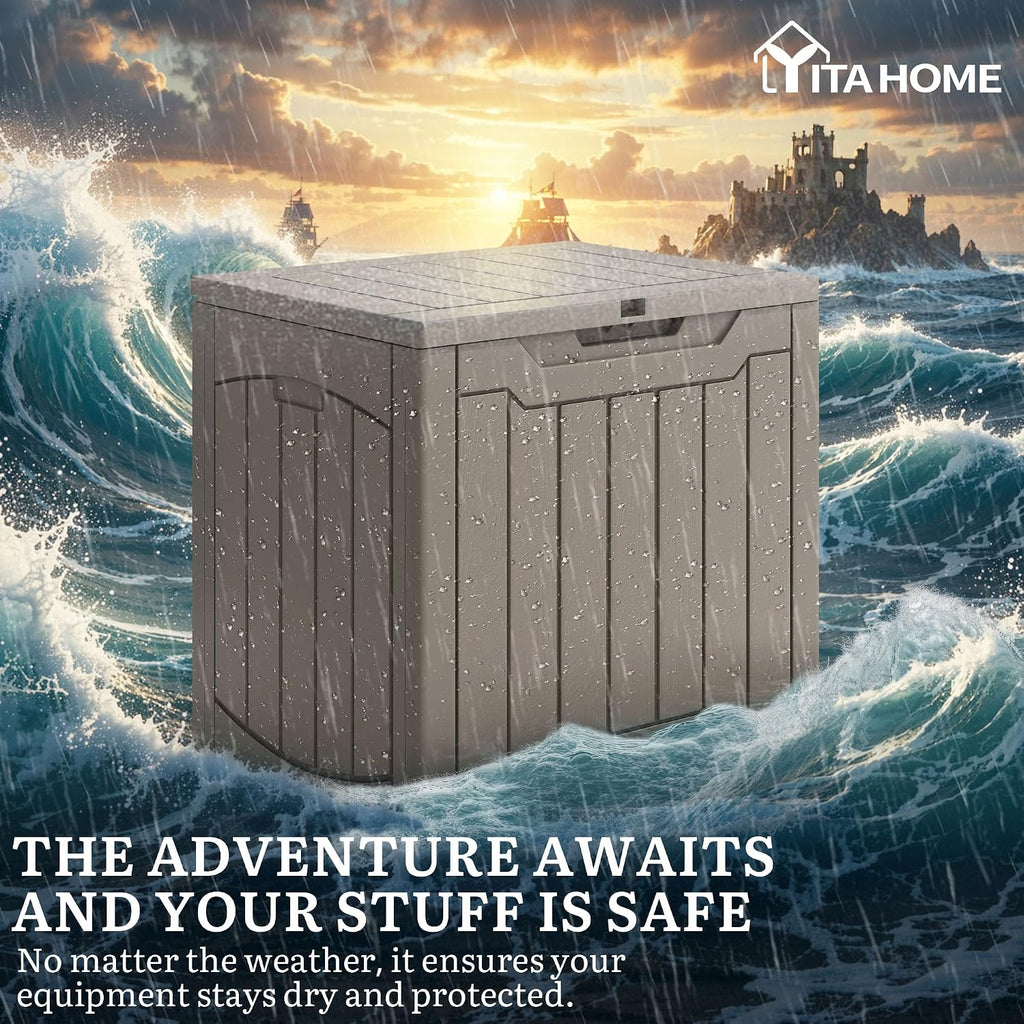 YITAHOME 31 Gallon Deck Boxes Set of 4, Lockable Outdoor Storage Bins for Patio Cushions, Garden Tools, Weather-Resistant Resin Storage Solution, Taupe