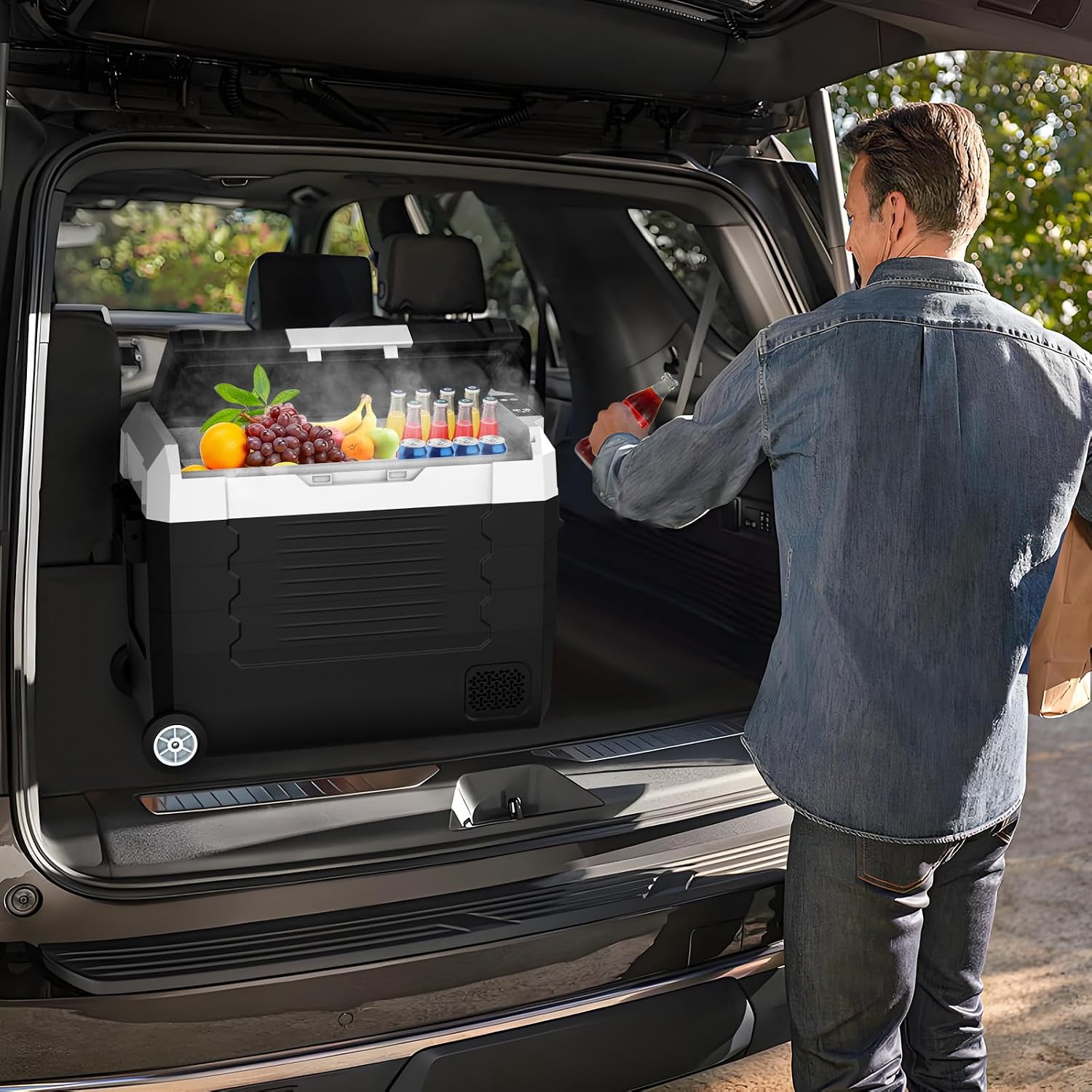 SubSun Electric Cooler, 58QT Car Refrigerator, Portable Freezer 12V/24V DC and 110-240V AC, Plug in Coolers for Vehicles with Wheels, 12 Volt Car Fridge -4℉~68℉