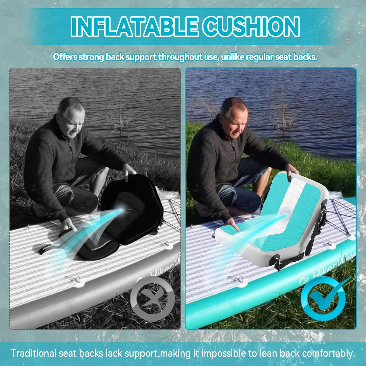 Inflatable Kayak Seat with Back Support, Inflatable Additional Paddle Board Seat for Inflatable Boards, Canoe Seat, Boat Seat, SUP Seat, Supportive Kayak Seats, 2 Pack