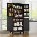 Black Pantry Storage Cabinet, 75' Kitchen Pantry with Doors and 3 Adjustable Shelves, Metal Freestanding Buffet Cupboards Sideboard, for Office, Home, Garage, School