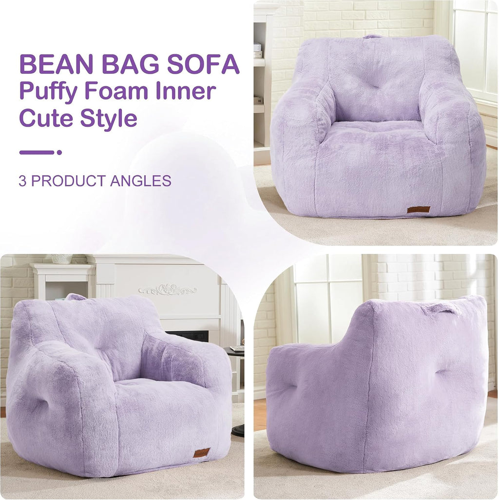 Hobestluk Bean Bag Chair for Adult Small Bean Bag Chairs with Arms Furry Beanbag Chair with Foam Filler Stuffed Bean Bag Sofa for Reading in Bedroom Living Room and Dorms (Purple)