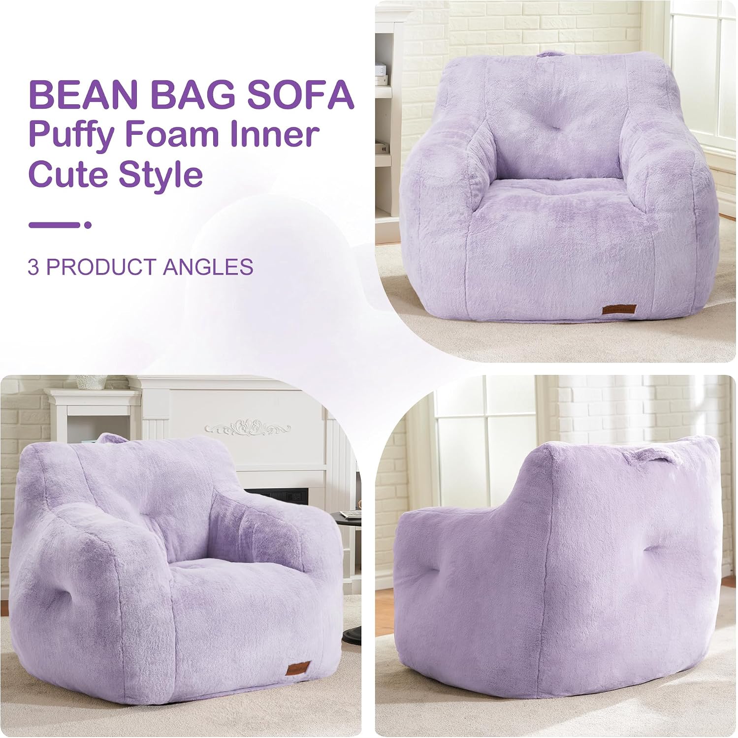 Hobestluk Bean Bag Chair for Adult Small Bean Bag Chairs with Arms Furry Beanbag Chair with Foam Filler Stuffed Bean Bag Sofa for Reading in Bedroom Living Room and Dorms (Purple)