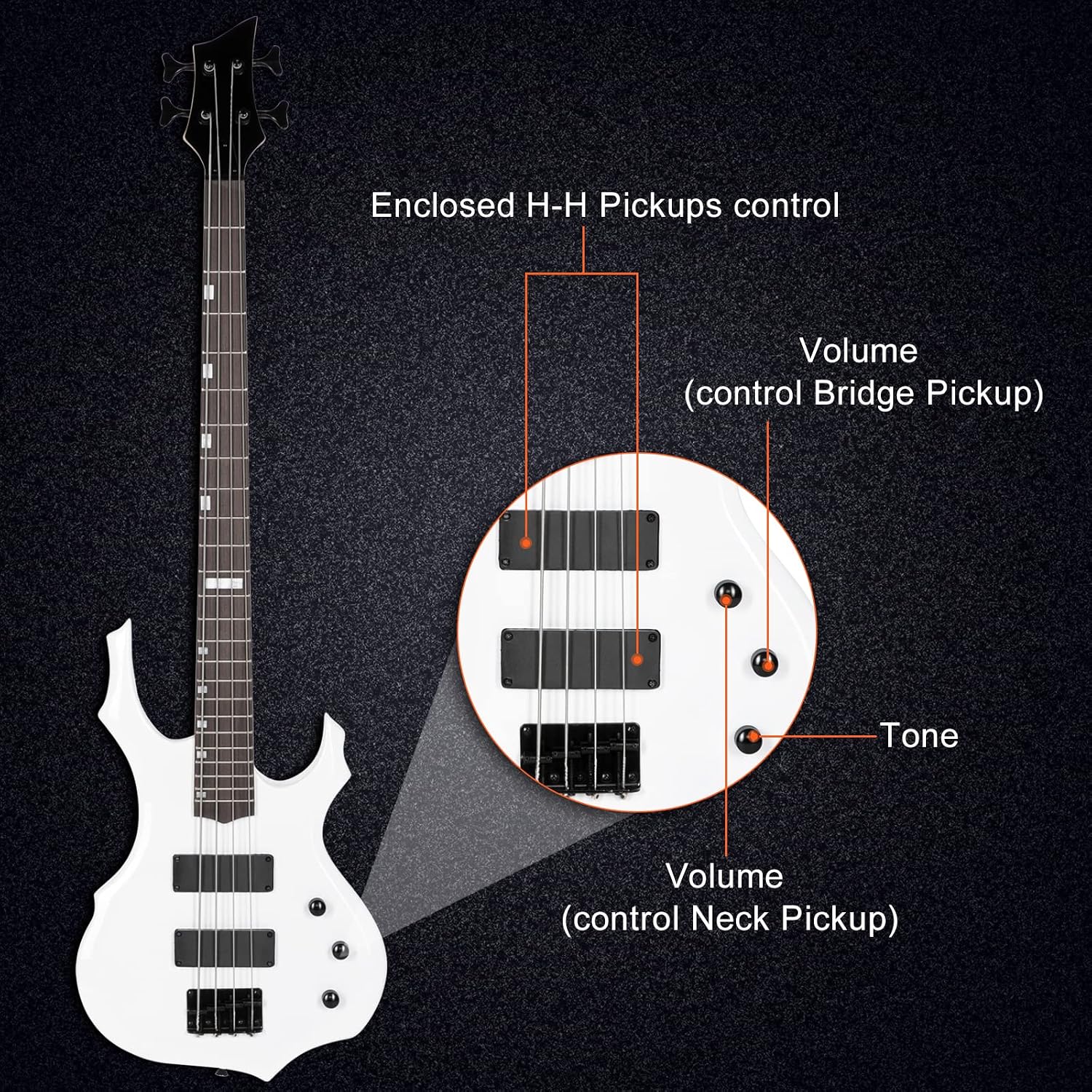 Ktaxon Electric Bass Guitar Full Size Flame Design Bass Set with 20 Watt Amplifier, Portable Bass Bag, Superior Amp Wire, Adjustable Guitar Strap, Plectrum, Wrench Tool(White)