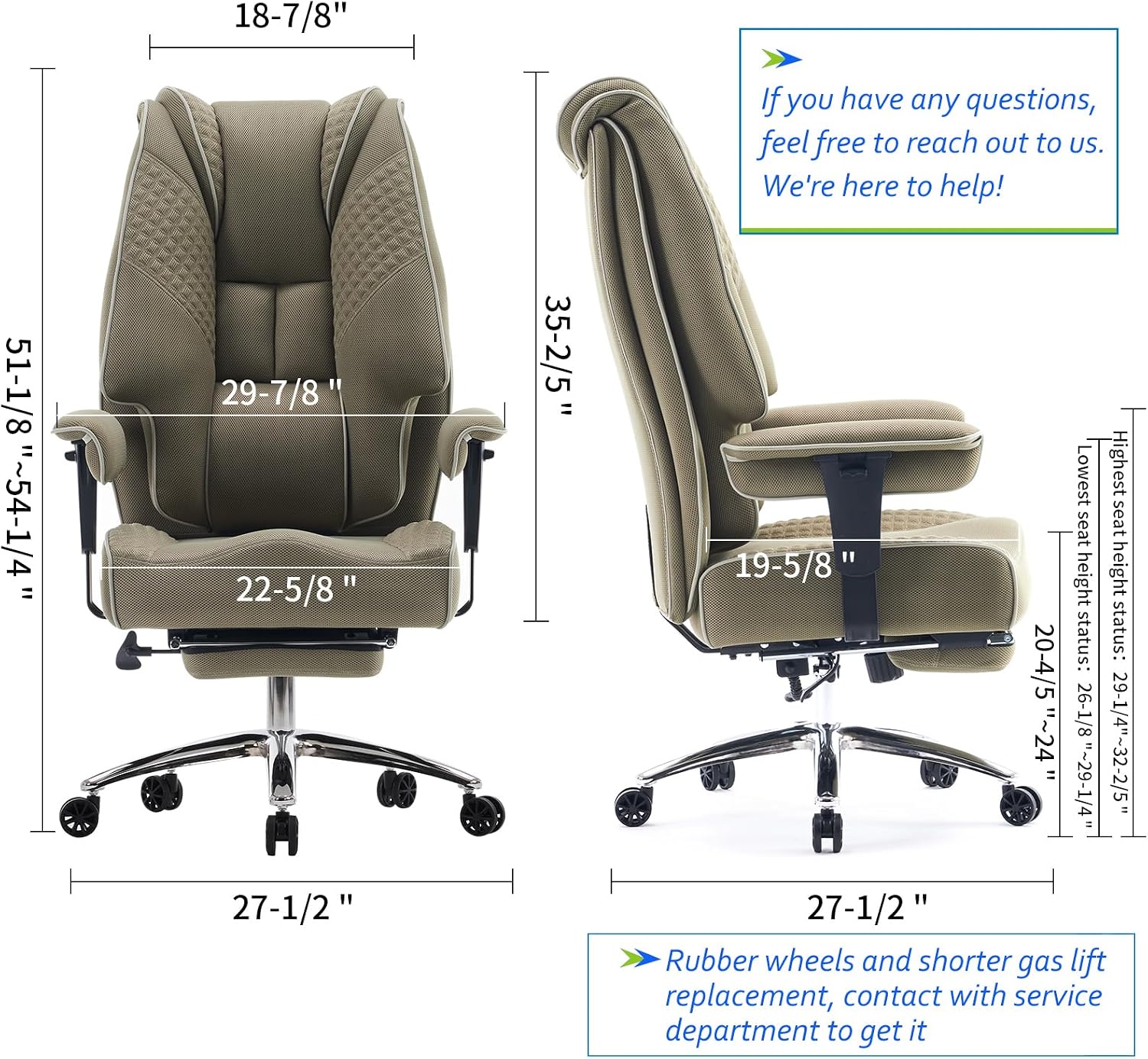 EXCEBET Big and Tall Office Chair 400lbs Wide Seat, Mesh High Back Executive Office Chair with Foot Rest, Ergonomic Chairs Lumbar Support for Lower Back Pain Relief (Mesh Light Green)