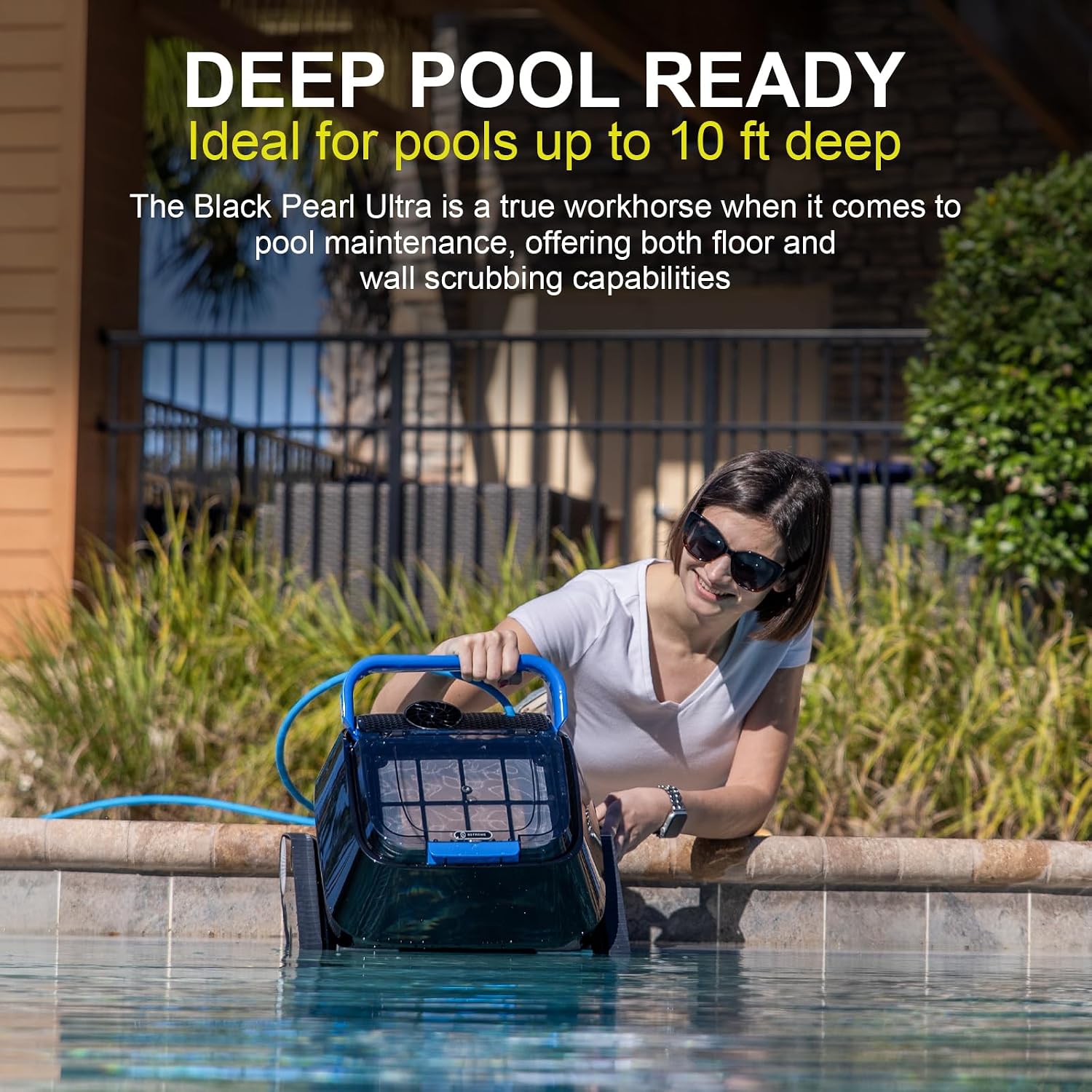 8streme Black Pearl Ultra Robotic Pool Cleaner – Battery-Powered Inground Vacuum for Pools Up to 10 Ft Deep – Wall Climber – 150 Min Runtime – 7 Quart Top Load Filter – 2-Year Warranty