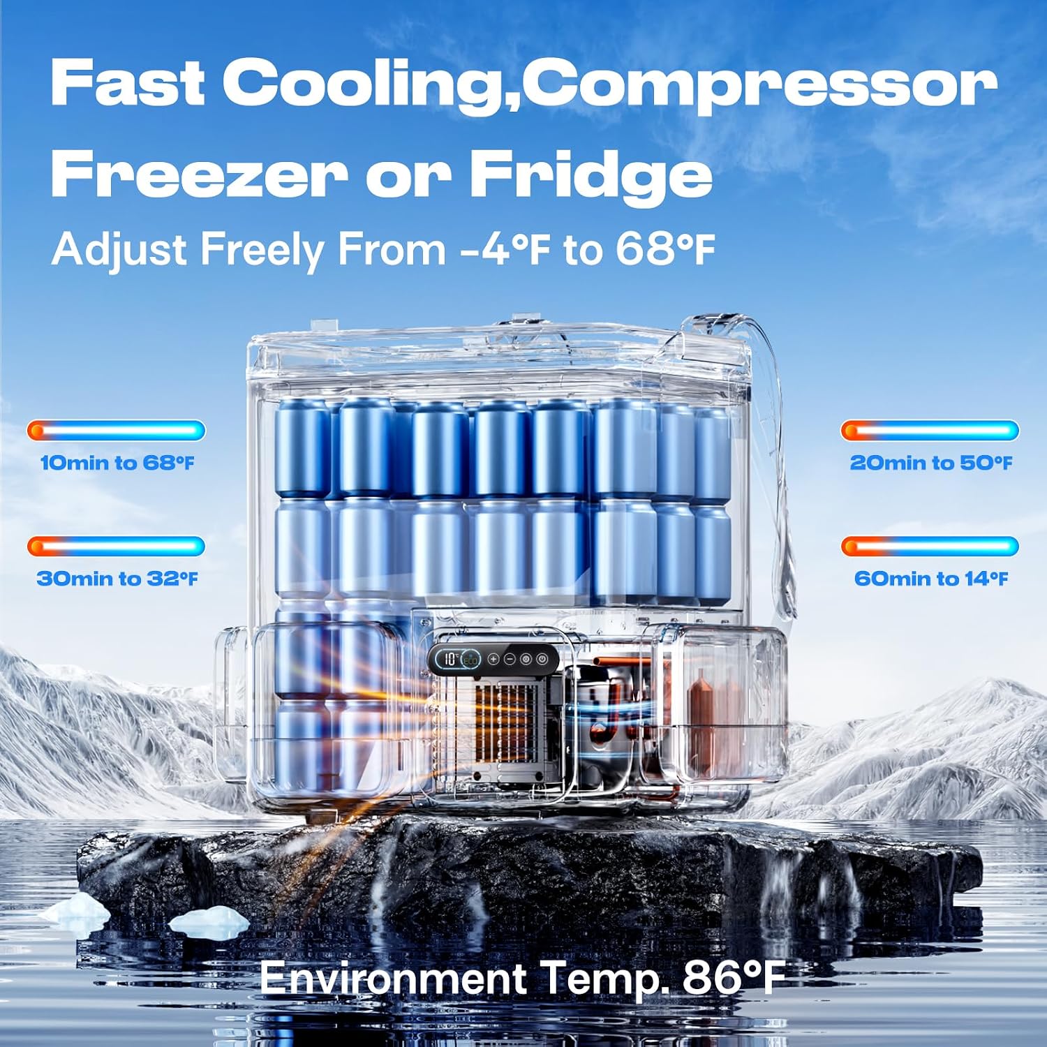 outohome Portable Backpack Car Refrigerator, DC 12V Electric Fridge and Freezer,Electric Cooler,AC 110V 19QT/18L Compressor Cooler, Quick Freeze -4~68℉ for Truck,Van,RV,Camping and Outdoor Travel Use