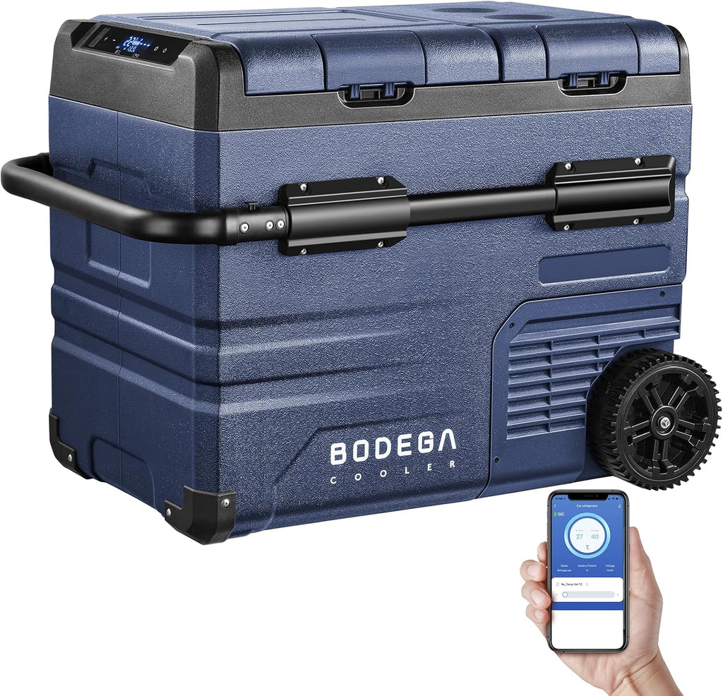 BODEGA BODEGACOOLER 12V Portable Refrigerator,48 Quart(45L) Car Fridge,RV Car Refrigerator,Portable Fridge Freezer, -4℉-68 Cooler APP Control 12/24V DC and 100-240V AC for Car,Travel(2 Doors)