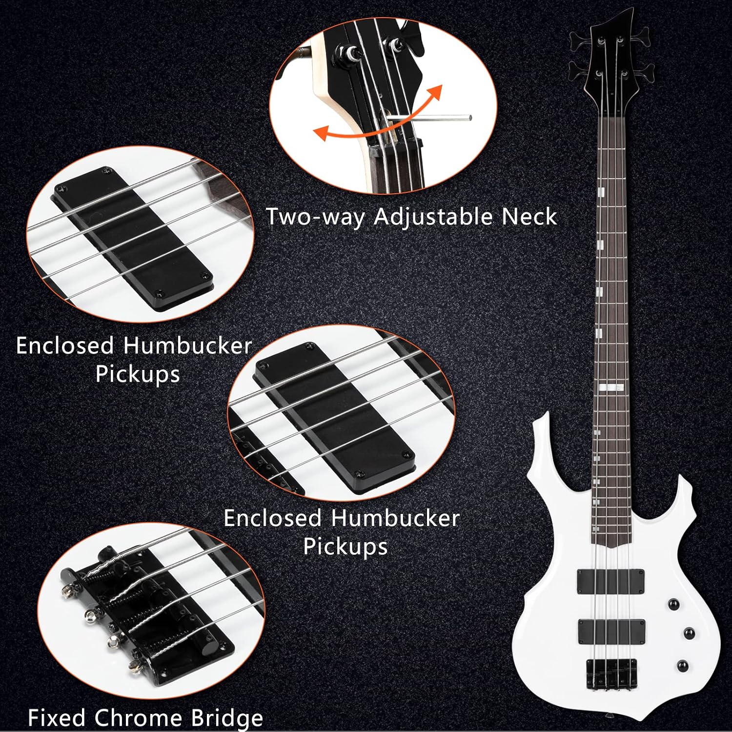Ktaxon Electric Bass Guitar Full Size Flame Design Bass Set with 20 Watt Amplifier, Portable Bass Bag, Superior Amp Wire, Adjustable Guitar Strap, Plectrum, Wrench Tool(White)