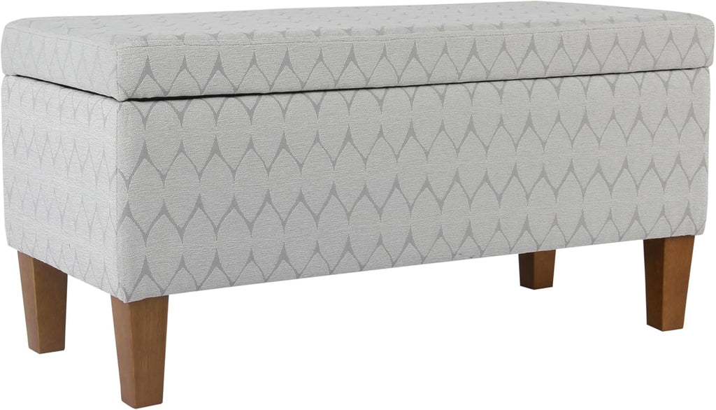 Kinfine K6384Np-F2244 Geometric Patterned Fabric Upholstered Wooden Bench with Hinged Storage, Large, Gray and Brown