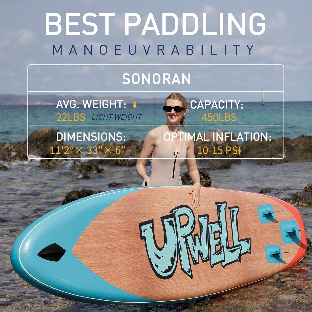 UPWELL 11'2'/11'6'Stand Up Paddle Board for Youth & Adults, Inflatable Paddle Board with Stable Design, Premium SUP Accessories, Backpack, Paddle, Leash, Pump, Fins