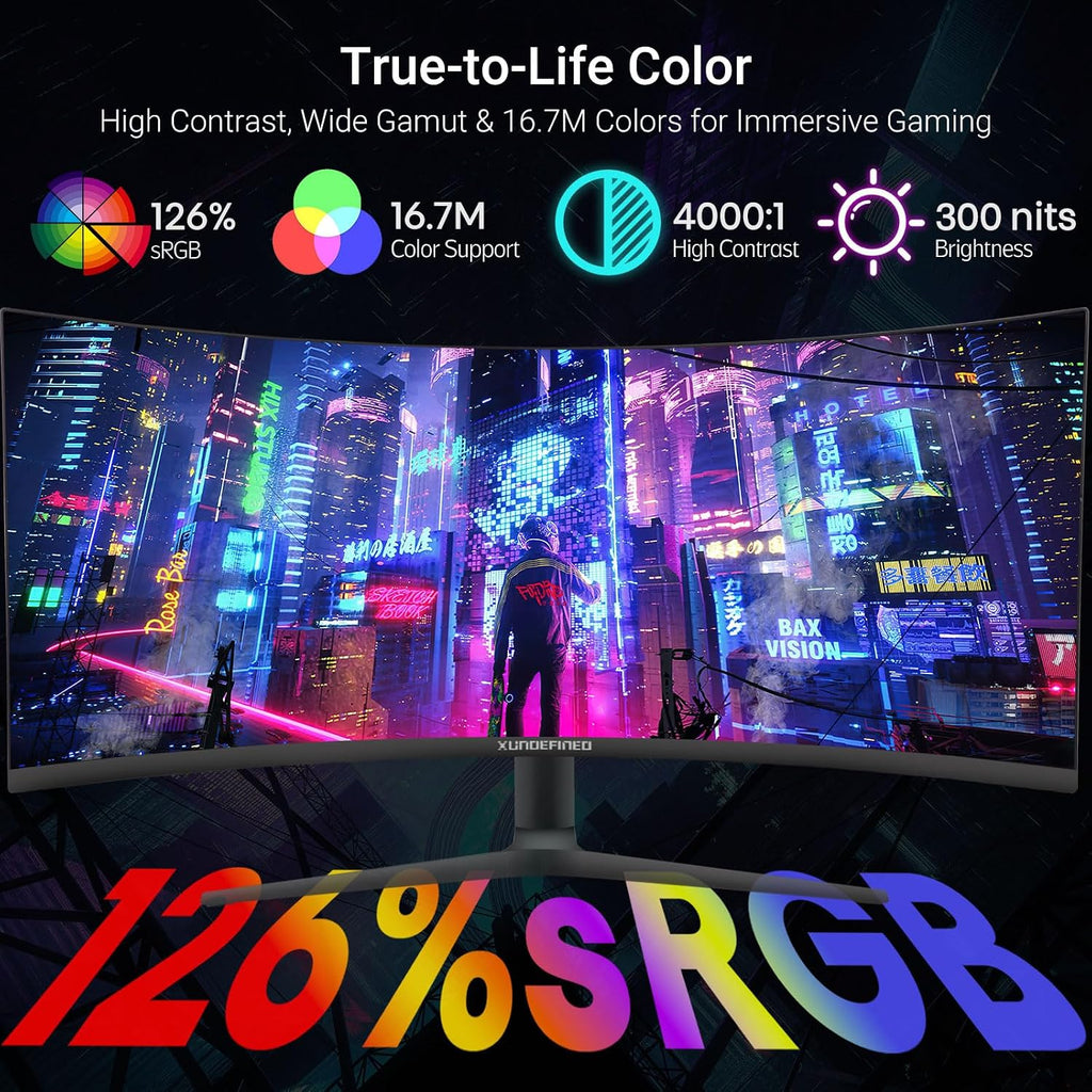 34 Inch Curved Monitor 180Hz, UWQHD 3440x1440p Ultrawide Gaming Monitor 1500R with Speaker, PIP/PBP, 4000:1 Contrast, sRGB126%, HDR, FreeSync & G-SYNC, 1ms(MPRT), HDMI/DP Port, Adjustable Stand, VESA