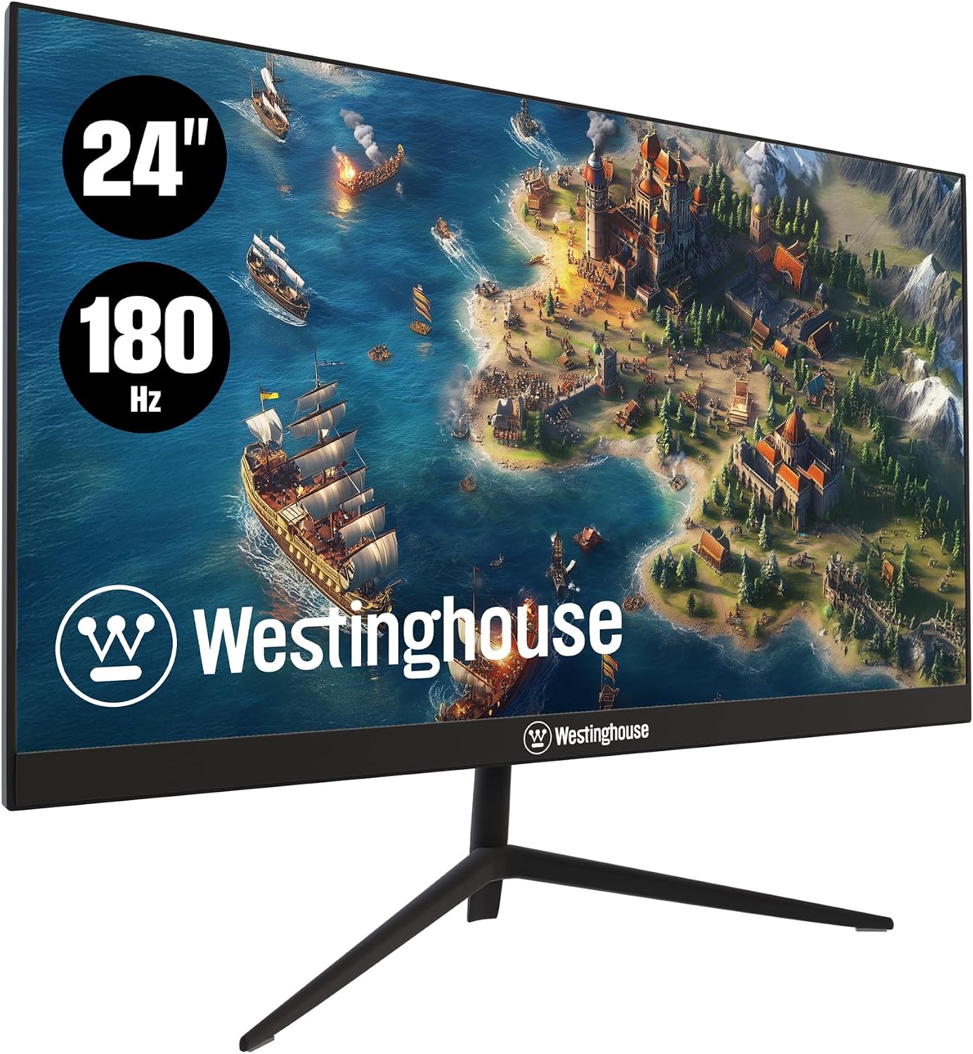 Westinghouse 24 Inch Gaming Monitor, IPS, 180Hz, 1ms, FHD 1080P, 110% sRGB, AMD FreeSync, Eyecare, Computer Monitor for Office, PC & Console Games, Built in Speakers, DisplayPort, HDMIx2/Gaming Mode