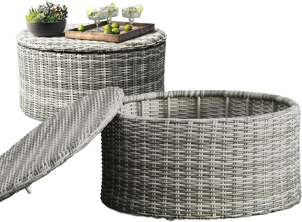 Elle Decor Vallauris Patio Outdoor Furniture Collection, Premium All Weather Wicker, Storage Coffee Table, Gray