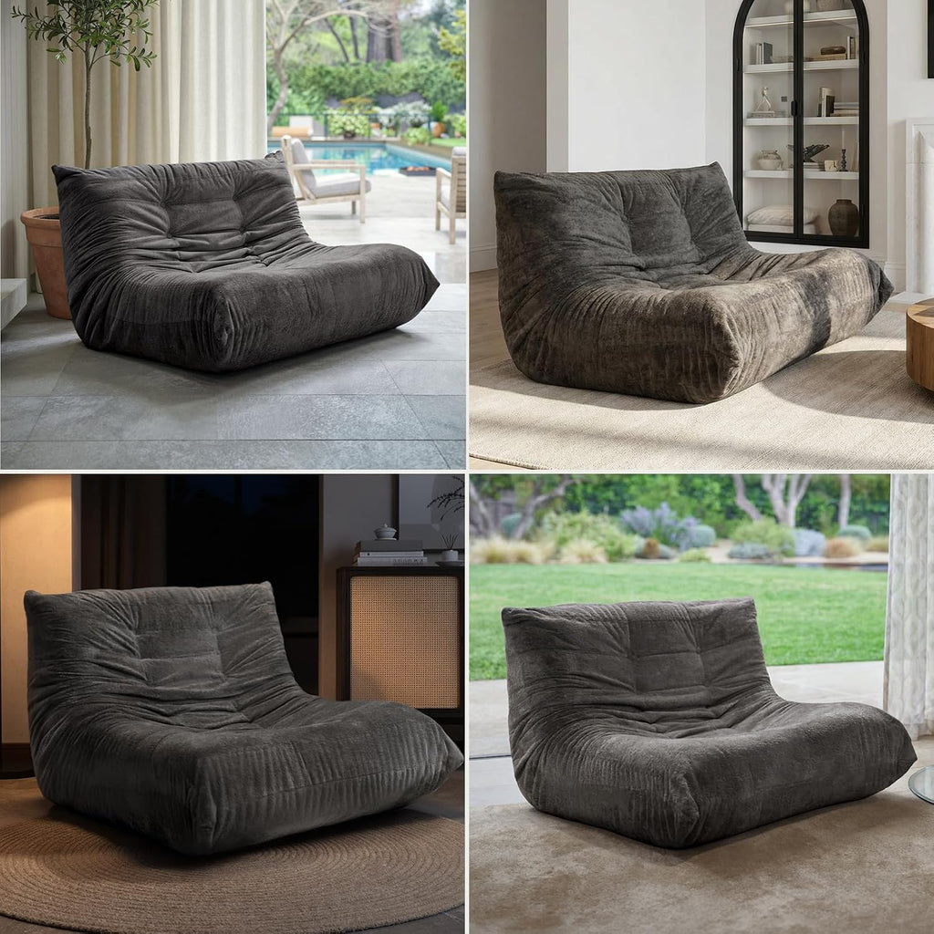 Sytopia Loveseat Bean Bag Chair, Oversized Reading Chair for Adults Ultra-Comfy, Corner Floor Sofa 40D Foam, Furniture for Living Room Bedroom Gaming, Black Onyx