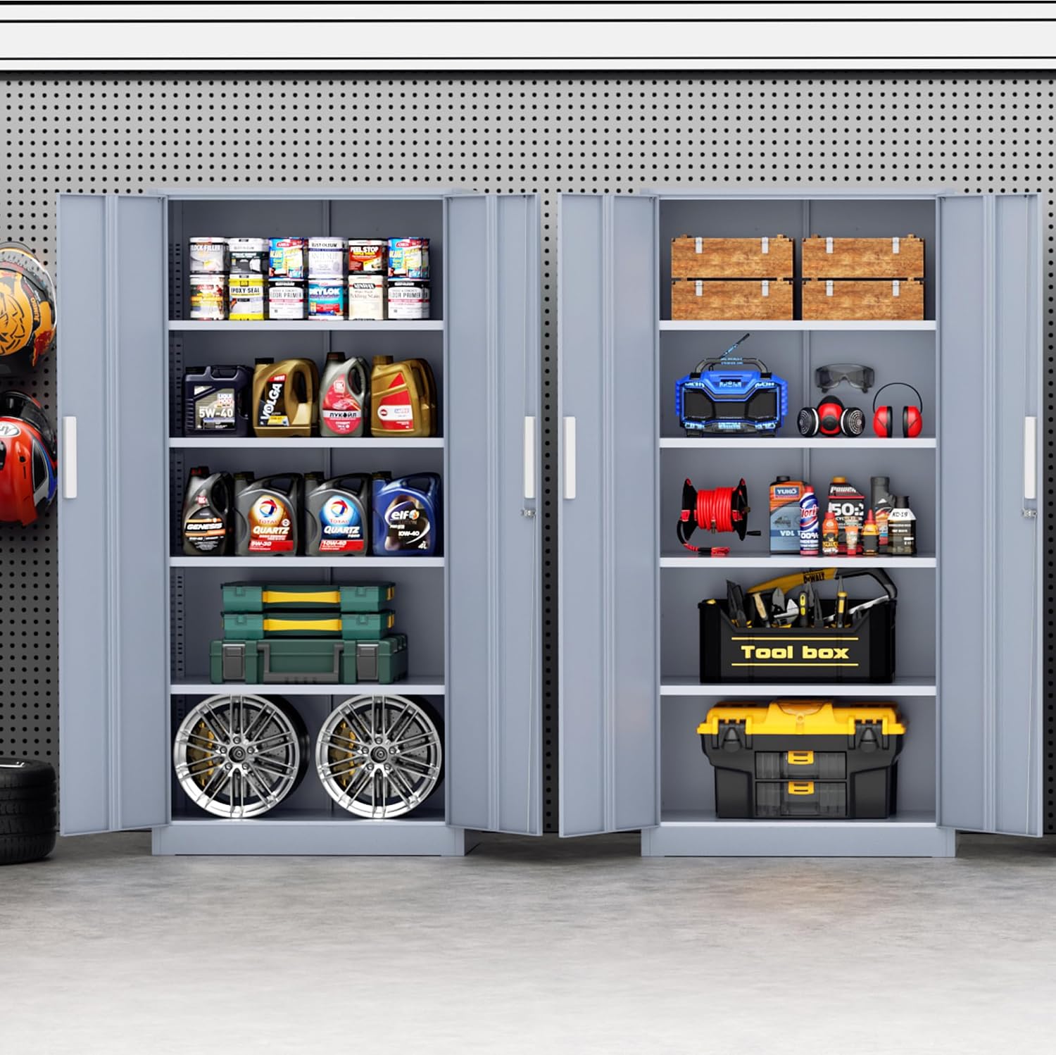 Incbruce 72' Metal Storage Cabinet, Locking Steel Storage Cabinet with 2 Doors and 4 Adjustable Shelves, Tall Lockable Tool for Garage, Home, Office (Cement Grey)