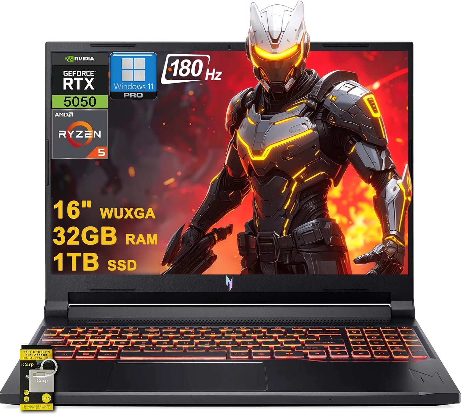 acer Nitro V 16 AI Gaming Laptop 16' WUXGA IPS 180Hz AMD Zen 4 6-core Ryzen 5 240 32GB DDR5 1TB SSD GeForce RTX 5050 (Up to 421 AI Tops) Backlit Win11Pro w/ICP Hub