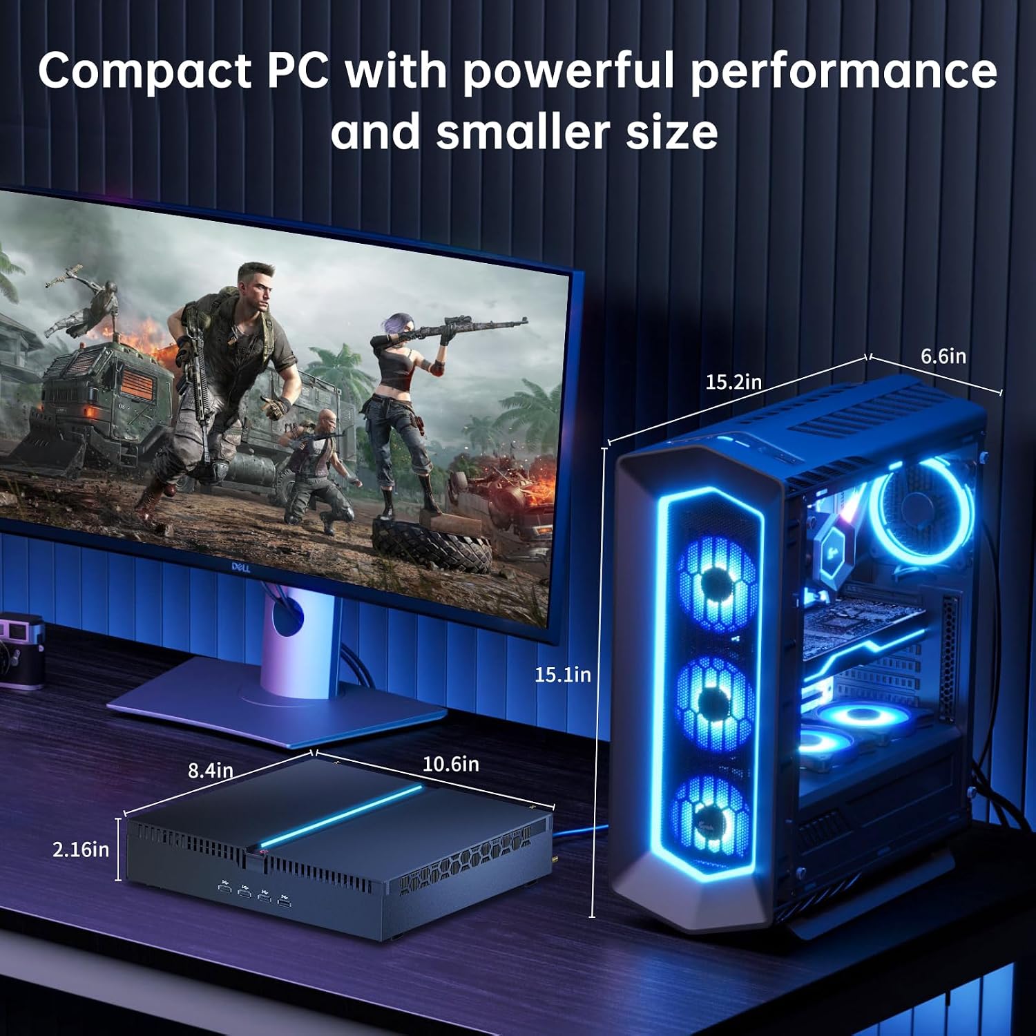 Mini PC Gaming, Desktop Computer i9-14900F 24 Cores Upto 5.8GHz, 32G DDR5, 1T M.2 PCIE4.0 SSD, Windows 11 Pro, GeForce RTX4070 12G, Four Display, 8K@60Hz Outputs, Dual LAN, WiFi6E/BT5.3