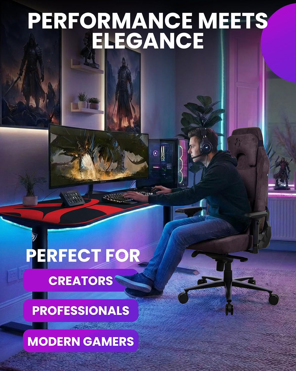 Arozzi Vernazza Supersoft Upholstery Material has a Unique Velvety Texture that is Fluid-Repellant and Breathable with Memory Foam Lumbar Support and 4D Armrest for Office and Gaming Chair - Brown