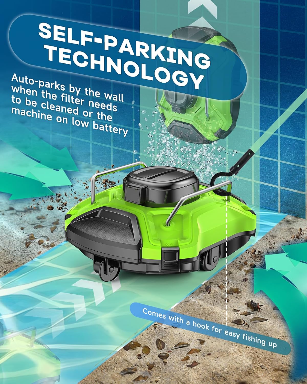 Cordless Robotic Pool Cleaner, Dual-Motor Vacuum with 25° Slope Climbing for Pools up to 915 sq ft, UL & CSA Certified, 120 Mins Long Running Time, Automatic Self-Parking, Powerful Suction