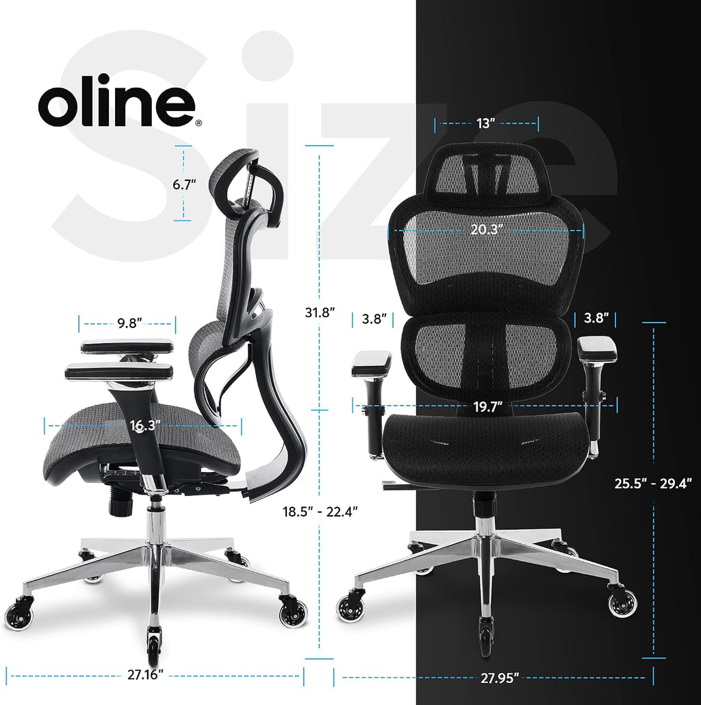 Oline ErgoPro Ergonomic Office Chair, Rolling Desk Chair with 4D Adjustable Armrest, 3D Lumbar Support, Blade Wheels, Mesh Computer Gaming Executive Swivel Chairs Chair (Black)