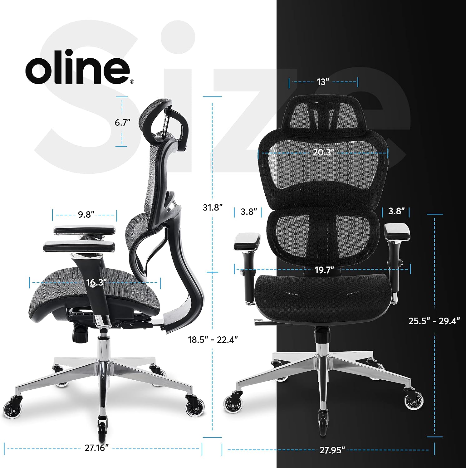 Oline ErgoPro Ergonomic Office Chair, Rolling Desk Chair with 4D Adjustable Armrest, 3D Lumbar Support, Blade Wheels, Mesh Computer Gaming Executive Swivel Chairs Chair (Black)