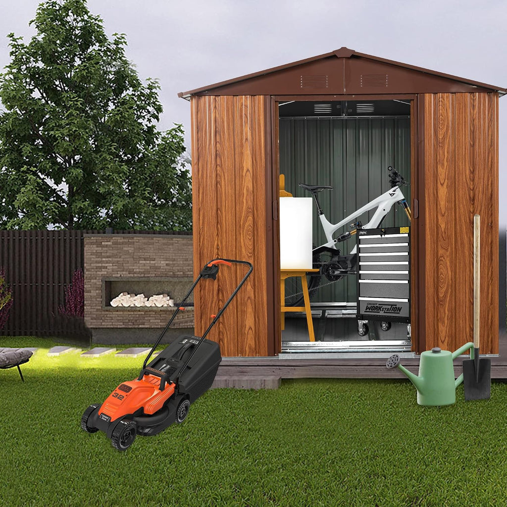 KEIKI 6x6 FT Outdoor Metal Storage Shed with Peaked Roof,Vents,Window and Metal Foundation for Garden Yard Lawn