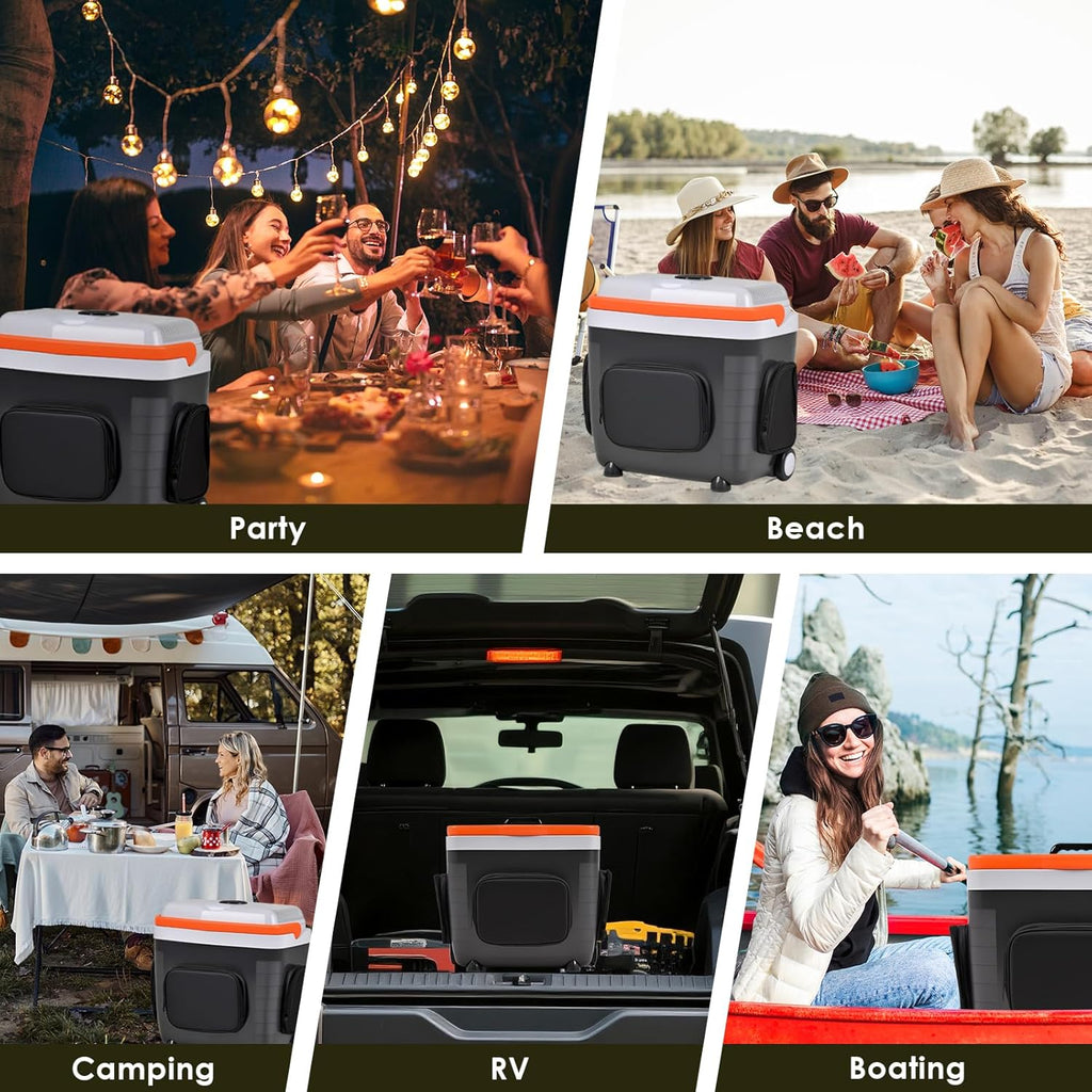Kikihouse Electric Car Cooler & Warmer with Wheels & Handle, 32 Quart (30 L) 12 Volt DC & 110V AC Portable Thermoelectric Fridge Plug in Cooler for Car/Camping/Travel/Truck/Picnic