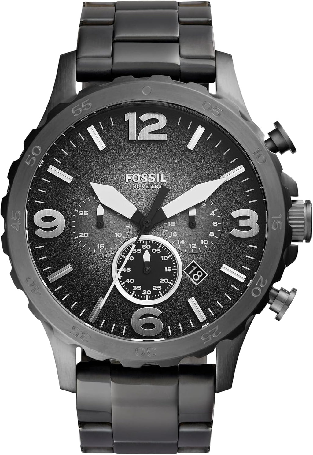 Fossil Men's Nate Quartz Watch, Oversized Stainless Steel Chronograph Watch for Men