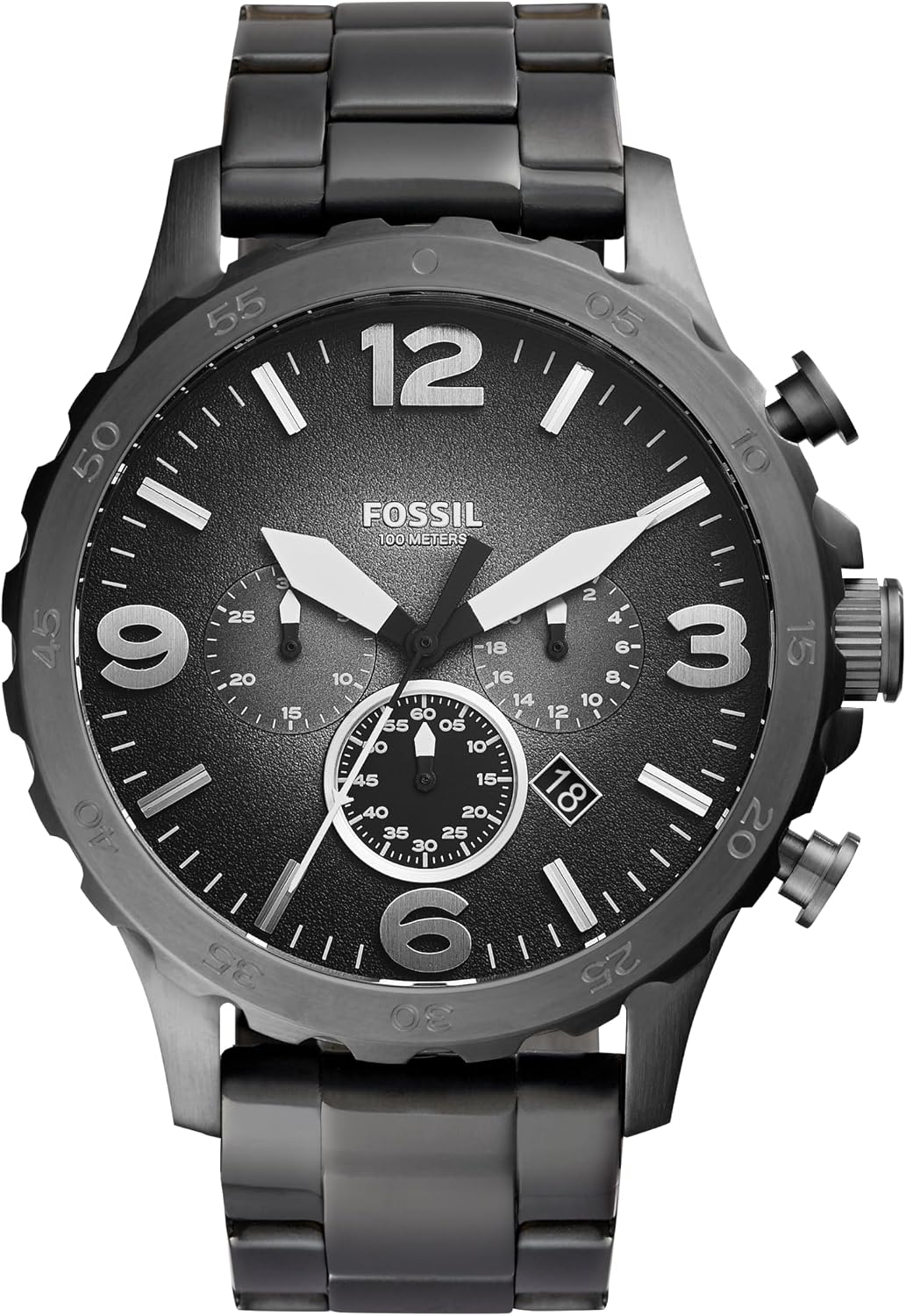 Fossil Men's Nate Quartz Watch, Oversized Stainless Steel Chronograph Watch for Men