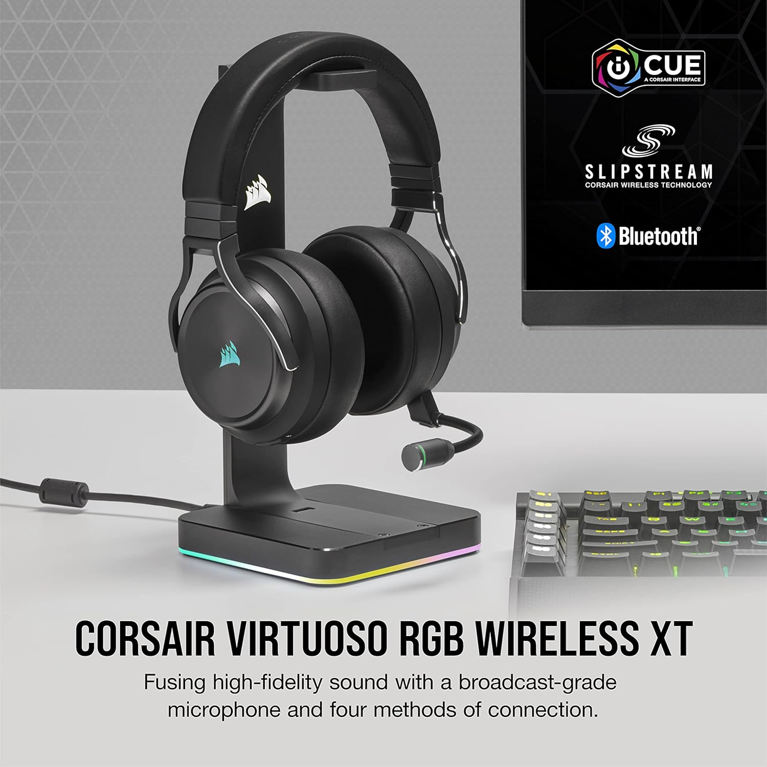 Corsair CORSAIR Virtuoso RGB Wireless XT High-Fidelity Gaming Headset with Bluetooth and Spatial Audio - Works with Mac, PC, PS5, PS4, Xbox Series X/S - Slate (Renewed)