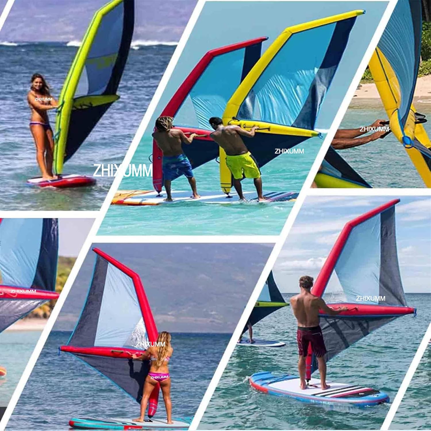 Sup Professional Inflatable Paddle Board, Inflatable Sail Professional, 435 X 188 Cm Windsurfing Kites, Oxford Cloth + Pvc Blue And Red Inflatable Wing, 360° Rotatable Base And Visualization Window