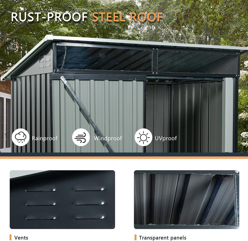 KEIKI 5x3 FT Outdoor Metal Storage Shed with Transparent Plate and Lockable Door for Garden Yard Lawn