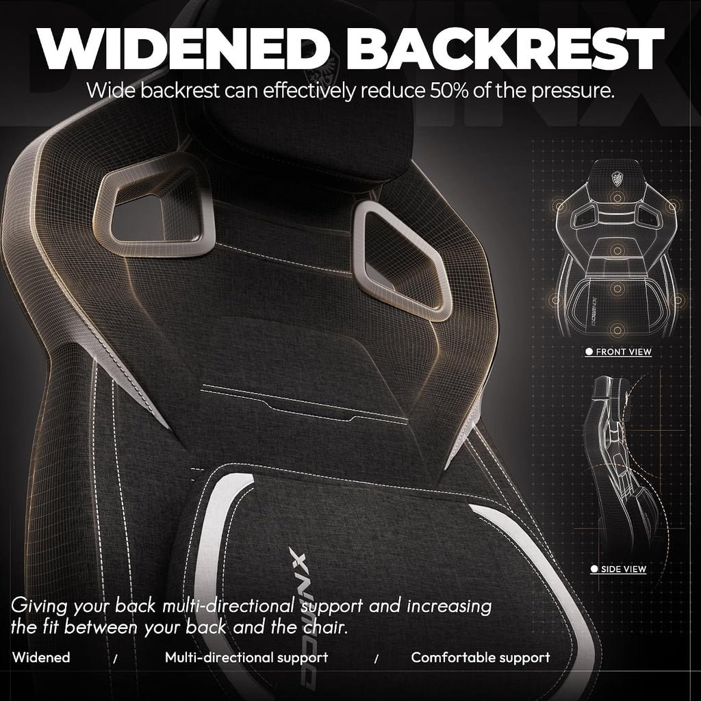 Dowinx Gaming Chair Big and Tall, Fabric Ergonomic Gaming Chairs with Footrest,Wide Back Gamer Chair for Heavy People, Black
