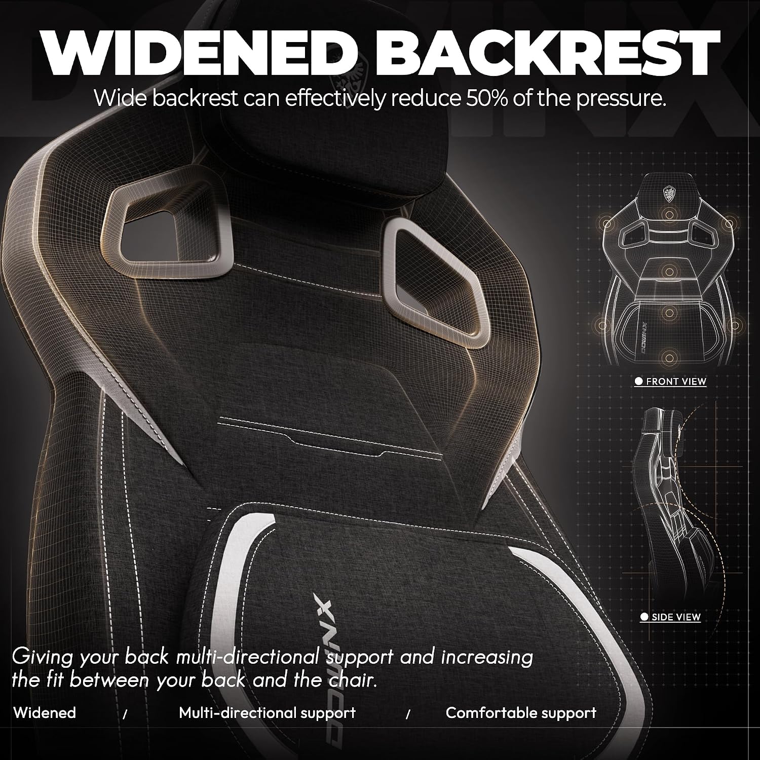 Dowinx Gaming Chair Big and Tall, Fabric Ergonomic Gaming Chairs with Footrest,Wide Back Gamer Chair for Heavy People, Black