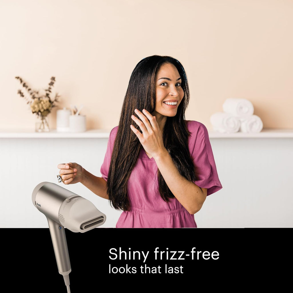 Shark HD113BRN Hair Blow Dryer HyperAIR Fast-Drying with IQ 2-in-1 Concentrator and Curl-Defining Diffuser Attachments, Auto Presets, Ionic, Styling Tools, No Heat Damage, Extendable Prongs, Stone